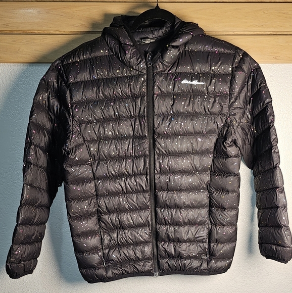 Girls Eddie Bauer Sparkle Black Puffer Jacket with Hood Size XL 16 - Picture 3 of 12